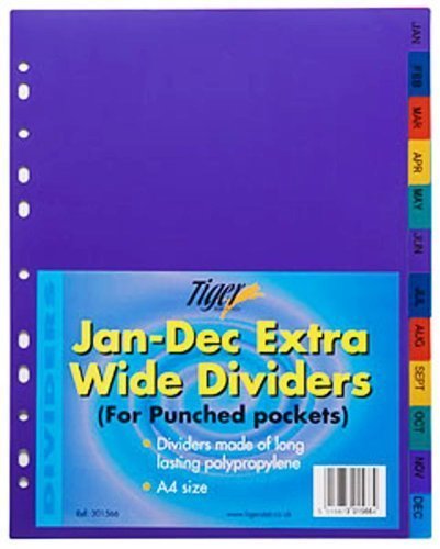 Amazon | (1) - Tiger Extra Wide A4 Dividers Jan-Dec Index Assorted